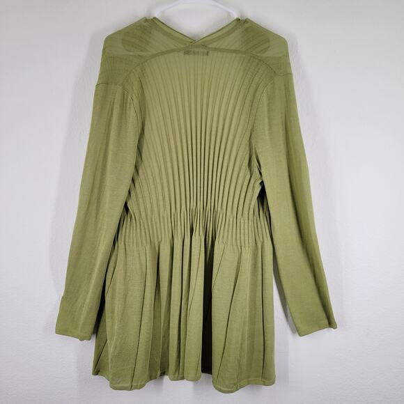 Nic + Zoe Open Cardgian Womens Large Green Pleat Cotton Blend Lightweight - Picture 5 of 9